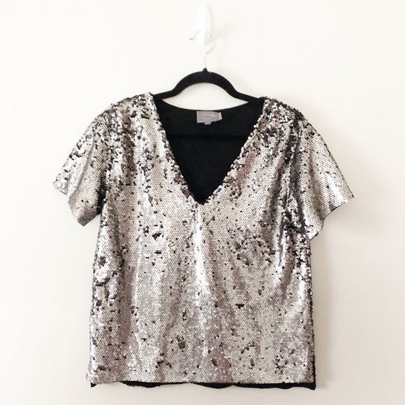Anthropologie Silver Sequin top - Picture 3 of 8